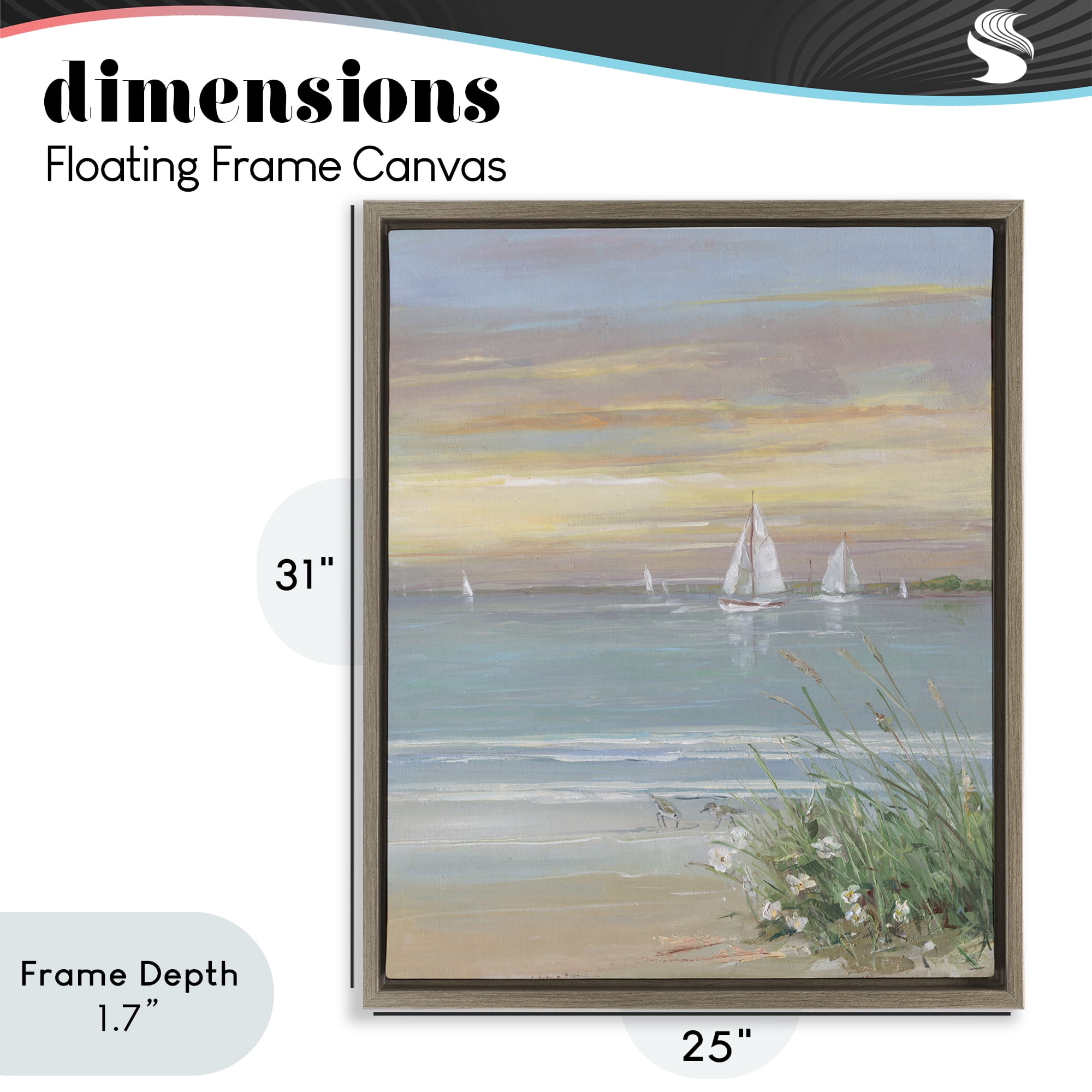 Stupell Industries Sailboats Beyond Sandy Shore Brown Framed Floater Canvas Wall Art, design by Sally Swatland