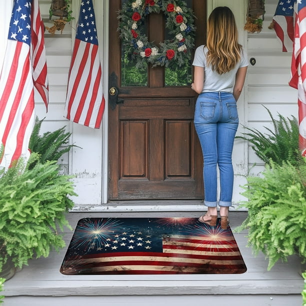 Tapete Del Día de La Independencia, Vibrante Alfombra de Bienvenida para Exteriores, Suave y Antideslizante, Elegante Decoración Navideña, Ideal para La Puerta de Entrada, Regalo Festivo, Lavable a M