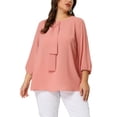 thumbnail image 1 of Women's Plus Size Work Round Neck Ruffle Chiffon Blouse Top Pink 4X, 1 of 6