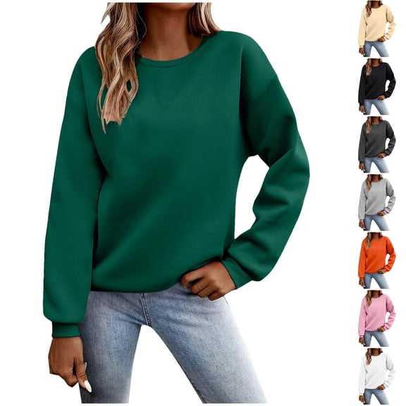 Husipze Crewneck Sweatshirt for Women Oversized Long Sleeve Soft Casual Solid Color Pullover Tops for Fall Winter Green XS