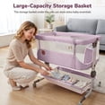 thumbnail image 5 of Minikid 3-in-1 Baby Bassinet Bedside Sleeper, 6 Height Adjustments, Full Mesh Breathable, Portable Newborn Baby Crib with Storage Basket, Pinkish Purple, 5 of 9