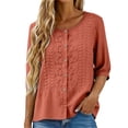 thumbnail image 6 of Wutalume Women's 3/4 Sleeve Button Down Top - Casual Cotton Blouse with Front Button Closure, 3/4 Sleeve Blouses for Women, Womens Summer Tops Lightweight,Saffron 2XL, 6 of 8