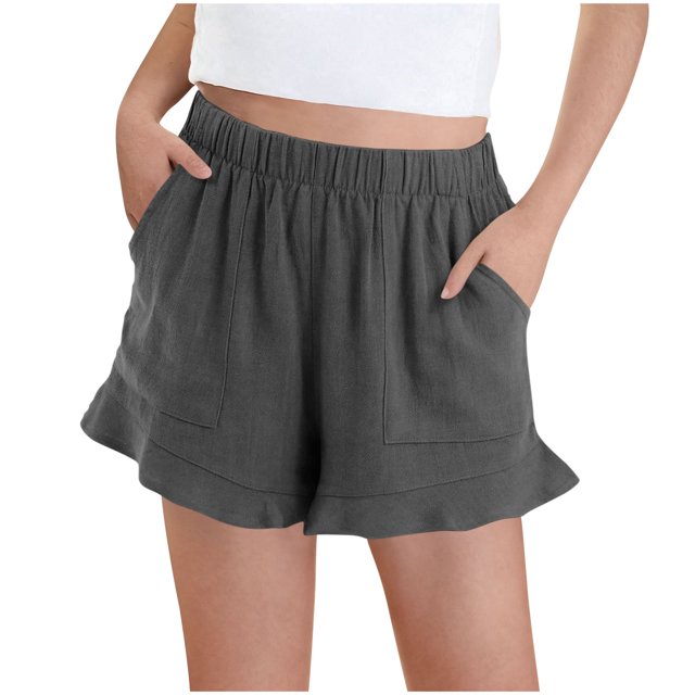 ShomPort Girls Summer Shorts Casual Baggy Trendy Ruffle Hem Short Pants Elastic Waist Drawstring Comfy Shorts