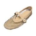 thumbnail image 2 of pwidon Women's Round Toe Mary Jane Flat Shoes Breathable Fishnet Mesh Rhinestone Adjustable Buckle Wedding Casual Walking Loafers Beige 5, 2 of 4