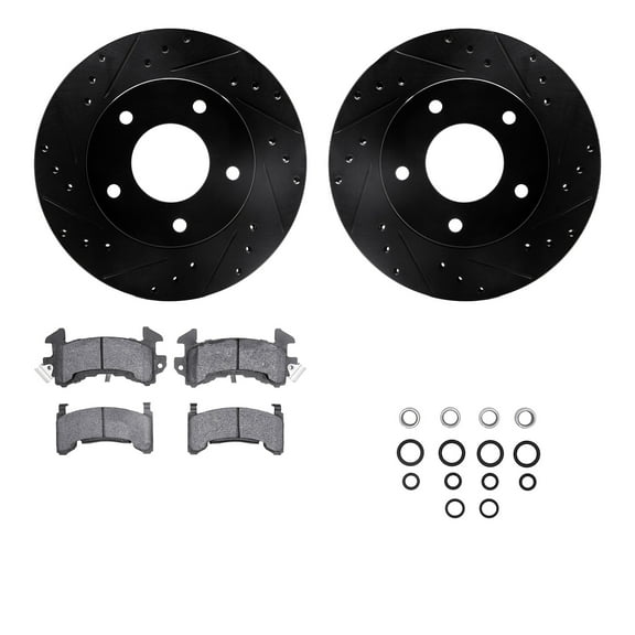 Dynamic Friction Company Rear Brake Rotors-Drilled and Slotted-Black with 5000 Advanced Brake Pads includes Hardware 8512-45045
