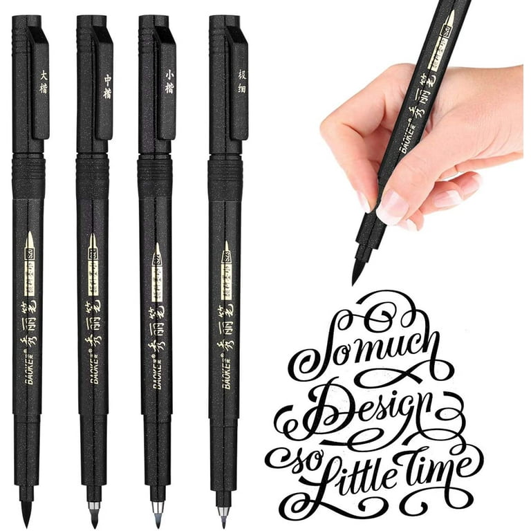 Rilanmit Hand Lettering Pens, Refillable Calligraphy Pens Brush Marker Pens  Set Black, 4 Size for Writing, Painting, Drawing, Pack of 6