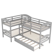 Bed Frame Twin L-Shaped Bunk bed with Trundle-Gray{OLD SKU:LP000024AAE}