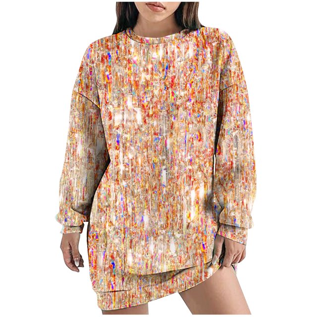 Funicet Robe d'Été Décontractée, Mode et Décontractée pour Femmes Automne et Hiver Col Rond Manches Longues Robe Imprimée