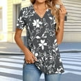 thumbnail image 2 of JTZGDY Henley Tops for Women Dressy Casual Summer Boho Floral Pattern Printed Short Sleeve Button V Neck Graphic T-Shirts Loose Oversized Tunic Blouse Gray#01 XXL, 2 of 7