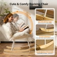 thumbnail image 3 of Ktaxon Rocking Accent Chair with Padded Seat, Cute Cozy Nest Style Nursery Chair, Long Pile Fabric Glider Rocker with Wooden Metal Frame White, 3 of 8