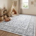 thumbnail image 2 of Lalado 5ft x 8ft Area Rugs for Living Room Washable Rugs Boho Floral Carpet Soft Low Pile Non-Slip Rug for Bedroom Dining Room Indoor Vintage Home Decor, Gray, 2 of 11