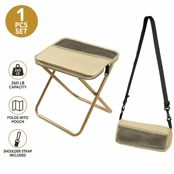 Crossbody Folding Camping Stool, Portable Lightweight Seat for Fishing & Hiking (Small/Khaki)