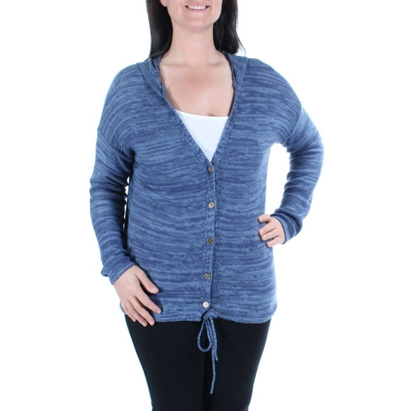 Freshman Juniors’ Hooded Cardigan Marled (Blue, Medium)