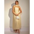 thumbnail image 5 of Light Yellow Womens Strapless Ruched Maxi Dress With Flowing Cape Detail, 5 of 7