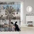 thumbnail image 2 of Windmill Decor Shower Curtain 72" W X 78" L, Farmhouse Cow Waterproof Shower Curtains, Rustic Hummingbird Farm Animal Bath Curtain Western Vintage Barn Wooden Plank Bathtub Shower Curtains, Teal Brown, 2 of 4