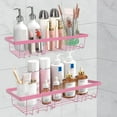 thumbnail image 3 of 2Pcs Carbon Steel Shower Caddy Adhesive Tape Installation, Punch-Free, Hollow Bottom Design, Wall-Mounted Storage for Soap, Shampoo, and Condiment Bottles in Bathroom or Kitchen, 3 of 4