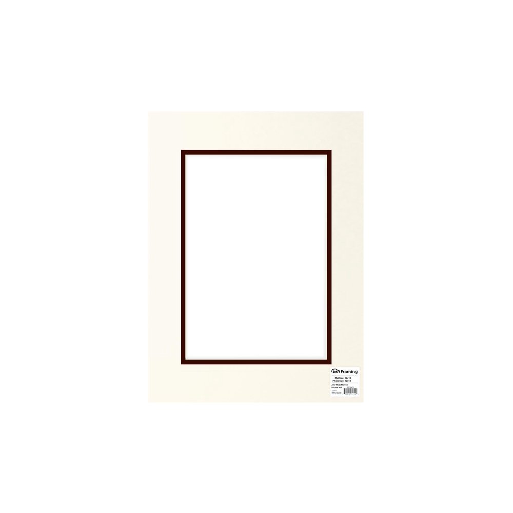PA Framing Mat Double 14"x 18"/10"x 13" Cream Core Antique White/Maroon