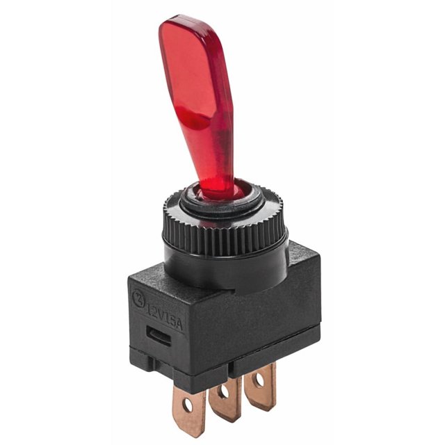 WhiteCap Industries Interrupteur Multi-Usage S-8084C Série Marine; 12 Volts; 15 Ampères; Toggle; Illuminé; Laiton/bakelite; Sans Couvercle de Sécurité; Position Mom.On/Off; Jeté Simple à Mât Unique SPST-Single