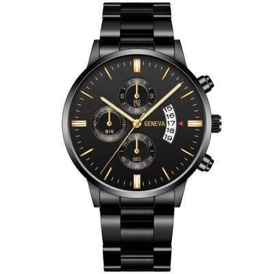 Reloj de pulsera de acero inoxidable para hombre, reloj de aleación con calendario de tres esferas