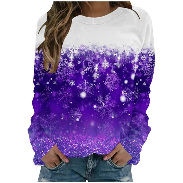 Birdeem Mode Femmes T-Shirt à Col Rond à Manches Longues Imprimé Chandail Blouse Hauts
