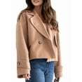 thumbnail image 2 of Women Crop Double Breasted Pea Coat Work Office Cropped Jacket with Pockets Khaki S, 2 of 9