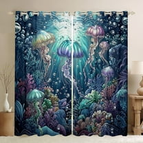 Erosebridal Ocean Jellyfish Curtains for Living Room,Sea Animal 30%-50% Blackout Curtains Set of 2 (38x45),Underwater World Room Decorative
