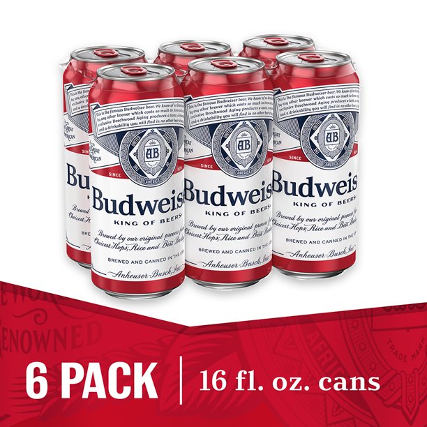 Budweiser Beer, 6 Pack Beer, 16 FL OZ Cans - Walmart.com - Walmart.com