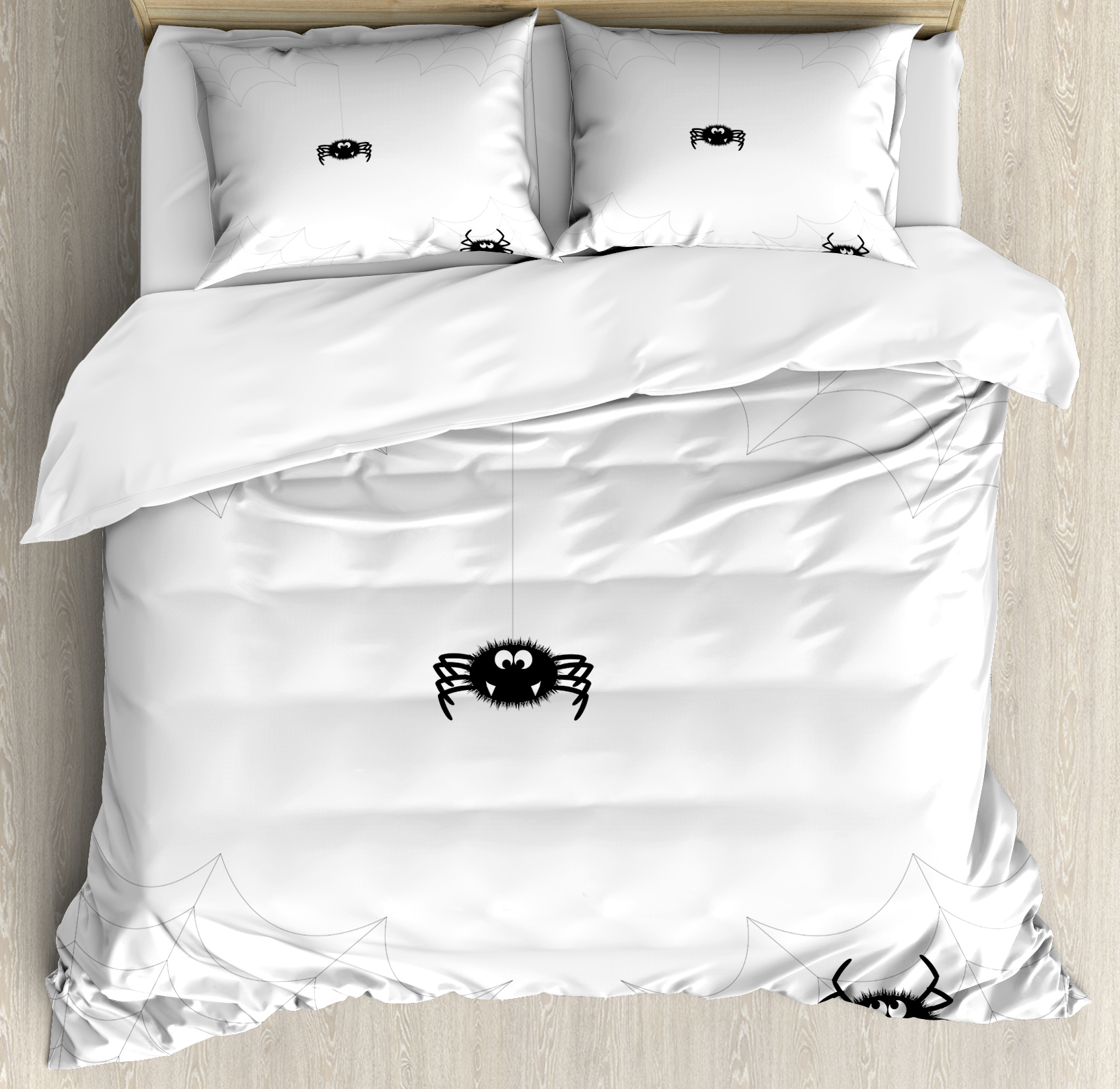 Spider  Duvet Cover Set, Cute Spider with Net in Different Trap Varieties Funny Characters