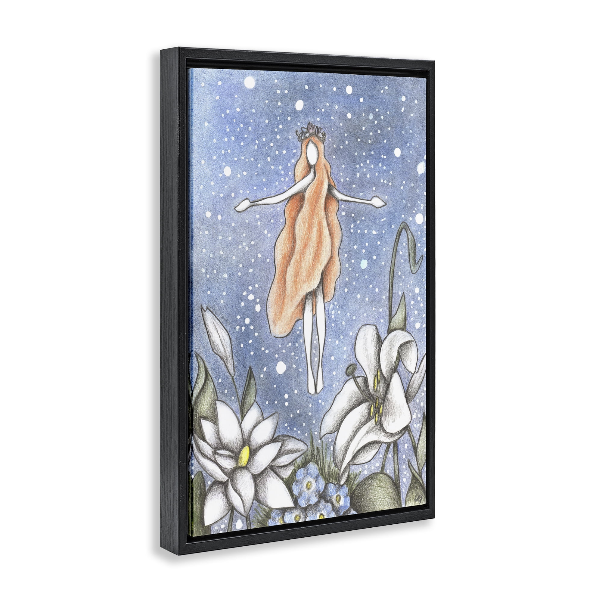 Mystical Garden Fairy Sparkle Black Framed Floater Canvas Wall Art, design by Cecilia Battaini