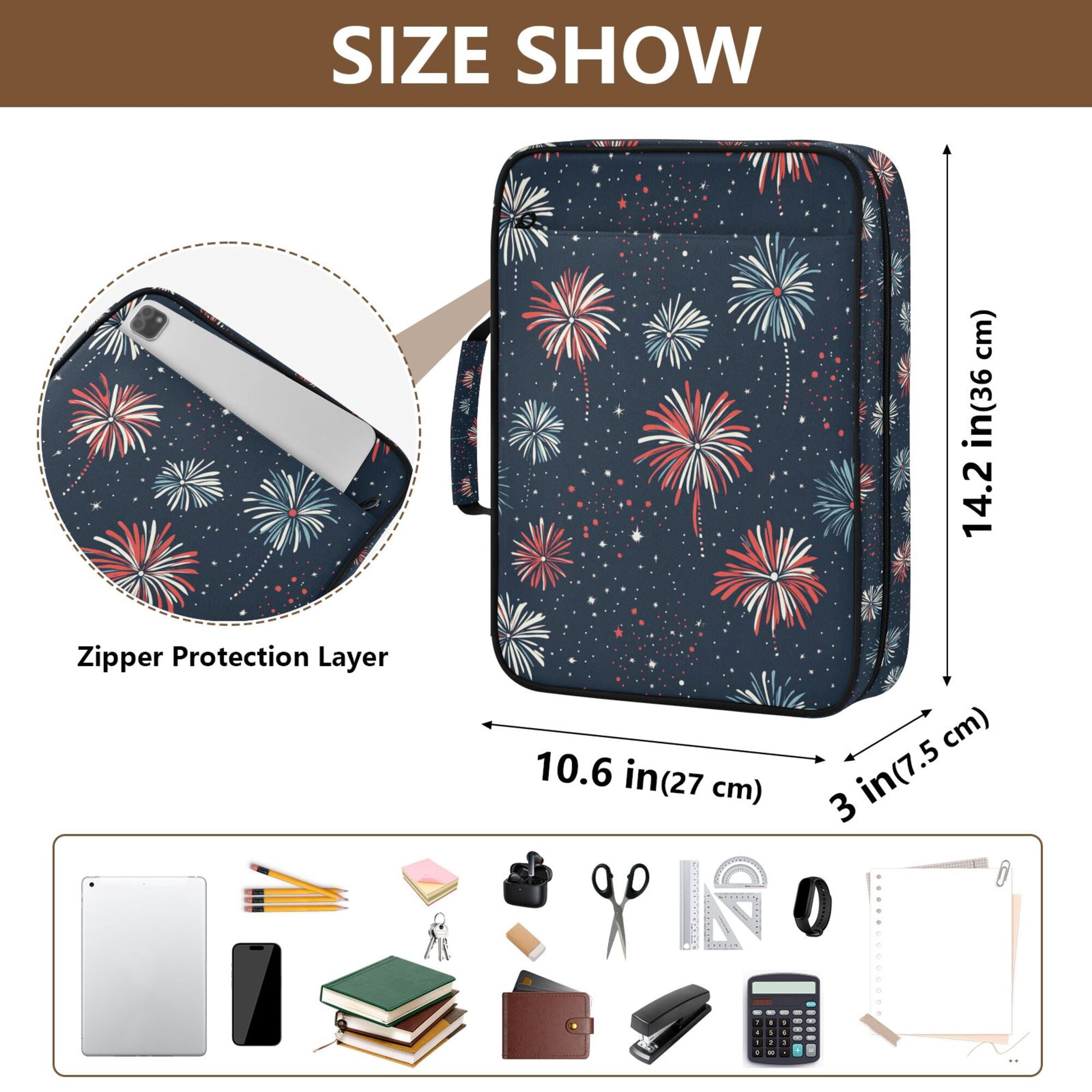FORMRS Accordion File Folder A4 Size 7-Pocket Expanding Document Organizer Bag with 3 Ring Binder, Starry Fireworks Pattern