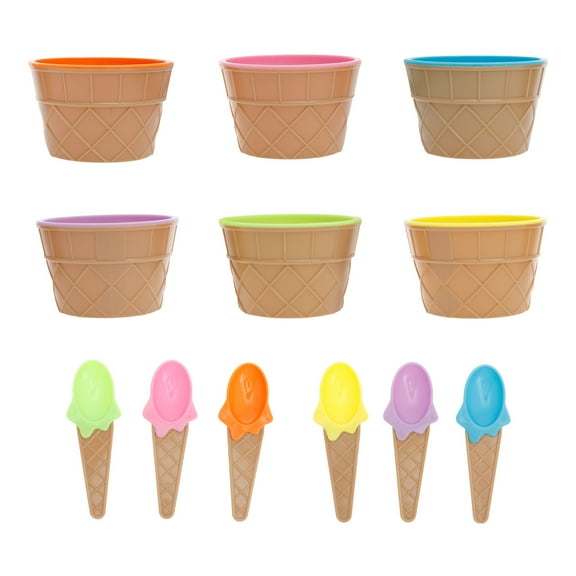 Reusable Plastic Ice Cream Bowl With Spoon Candy Color Dishwasher Safe Stackable Dessert Bowl for Summer Holiday Party