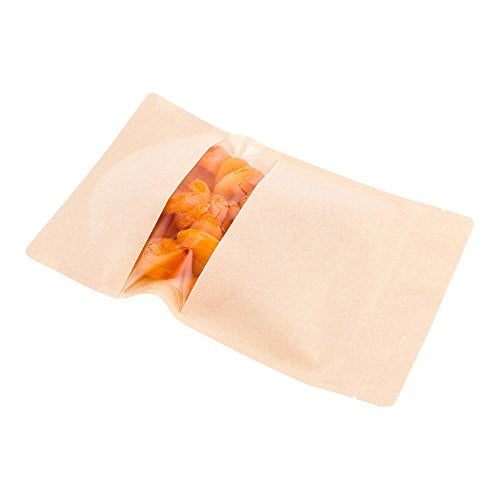 Kraft Bag with Clear Window, Food Bag, Candy Bag - Heat Sealable - 8.9" - 100ct Box - Bag Tek - Restaurantware