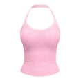 thumbnail image 3 of Womens Tank Tops Ribbed Halter Neck Cropped Going out Tops Slim Fitting Camis Summer Backless Sleeveless Tee,Size L, 3 of 5