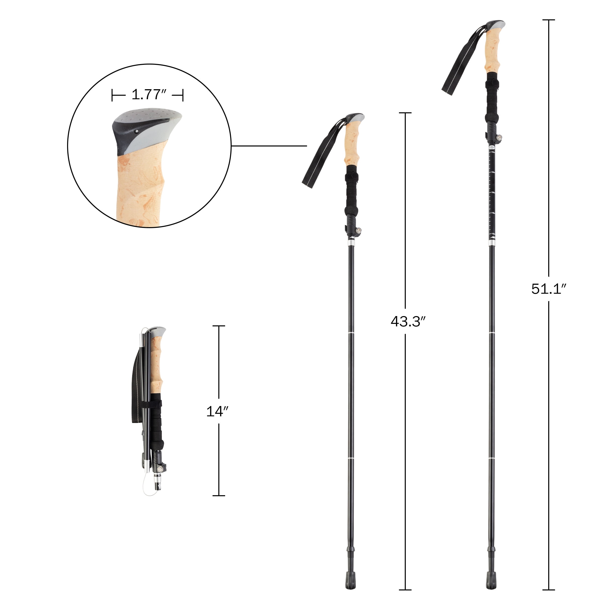 Wakeman Outdoors Lightweight Hiking Trekking Poles, Foldable Walking Sticks, Adjustable Height, 2-Pack, Black