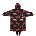 thumbnail image 2 of Oversized Wearable Blanket Hoodie,Red Controllers Games Icons Black Pattern Sherpa Blanket Hoodie with Super Pockets,Super Warm Fuzzy Pullover for Women & Men, 2 of 6