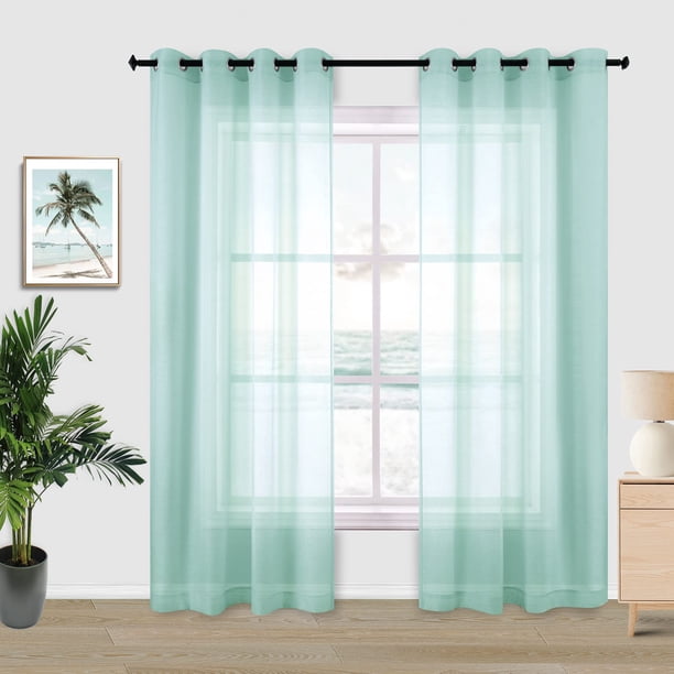 Cortinas KOUFALL de color verde menta con ojales transparentes, 213 x 132 cm, 2 paneles