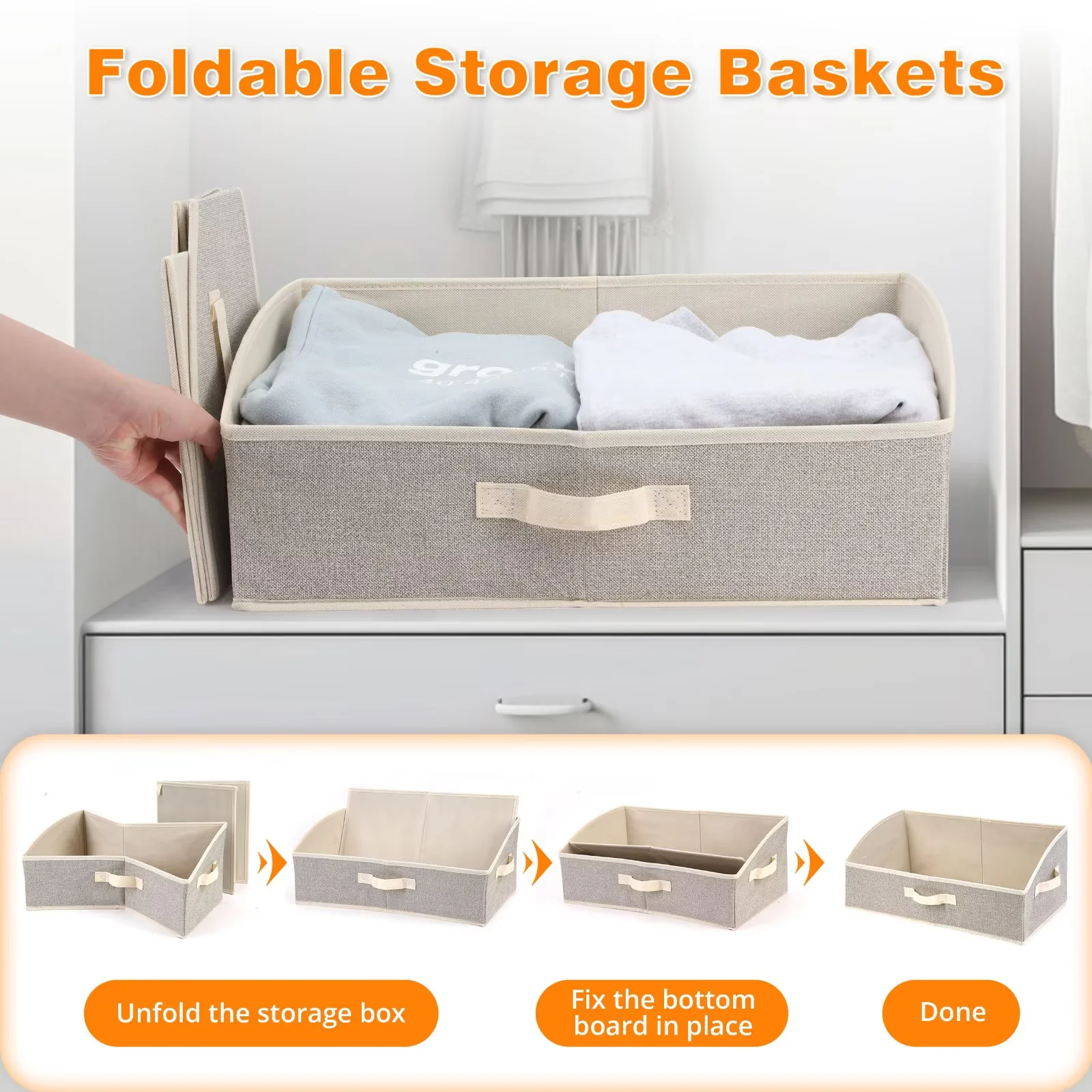 Jumpress 2 Pack Dog Toy Basket, Collapsible Dog Toy Bin with Handle, Fabric Trapezoid Dog Toy Box Storage for Pet Toys,Blankets,Clothes and Accessories (Beige)