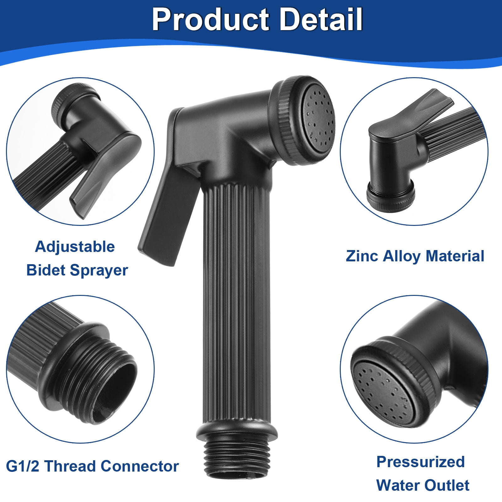 Unique Bargains Handheld Bidet Sprayer Toilet Metal Bathroom Sprayer Kit Black