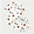 thumbnail image 5 of Halloween Pajamas Women,Fall Cute Pumpkin Ghost Print Pjs Short Sleeve Button Shirts and Shorts Pajamas Sets White XL, 5 of 9