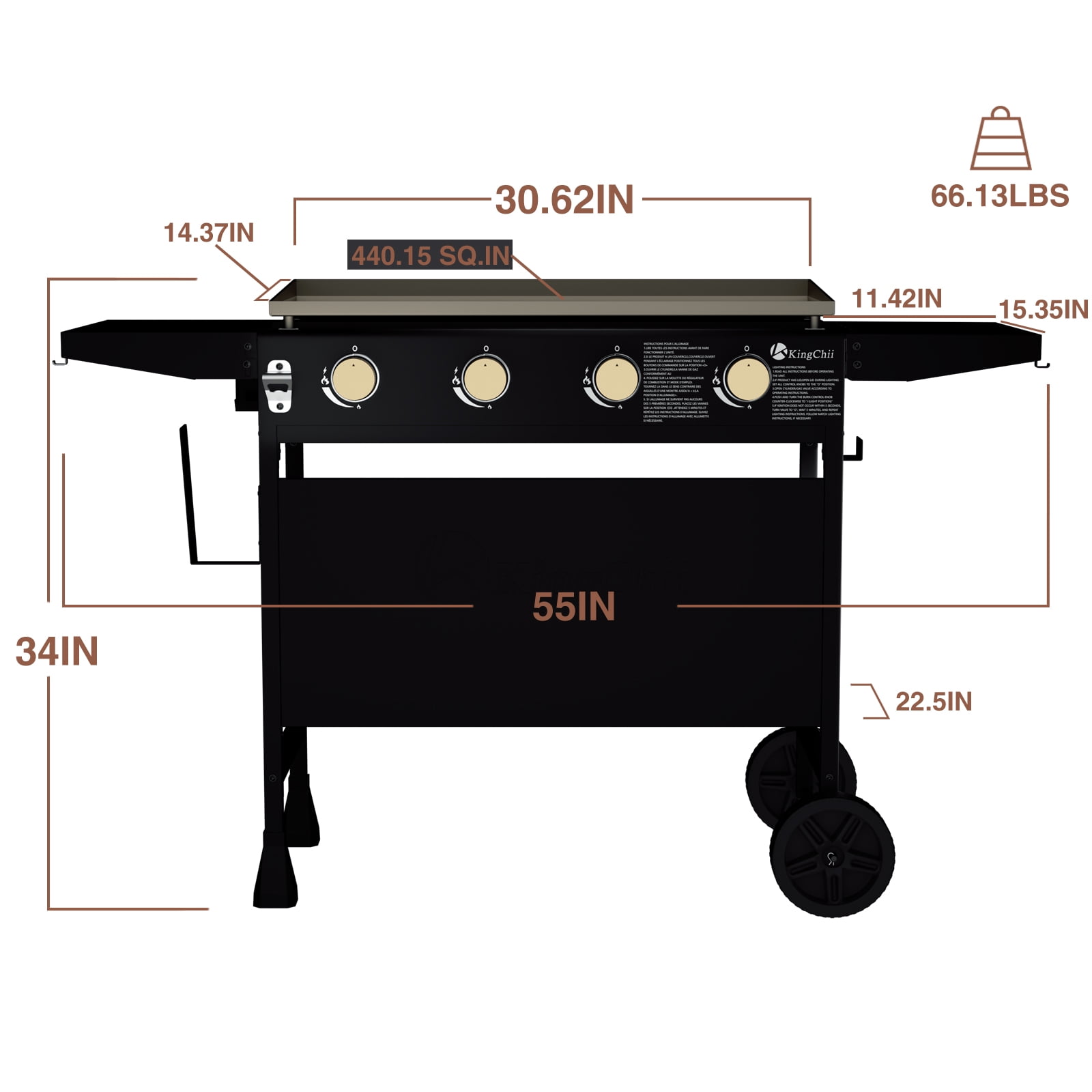 KingChii 4-Burner 30.6" Propane Griddle Outdoor Flat Top Gas Grill Griddle for Camping, Tailgating, BBQ, Backyard & Patio