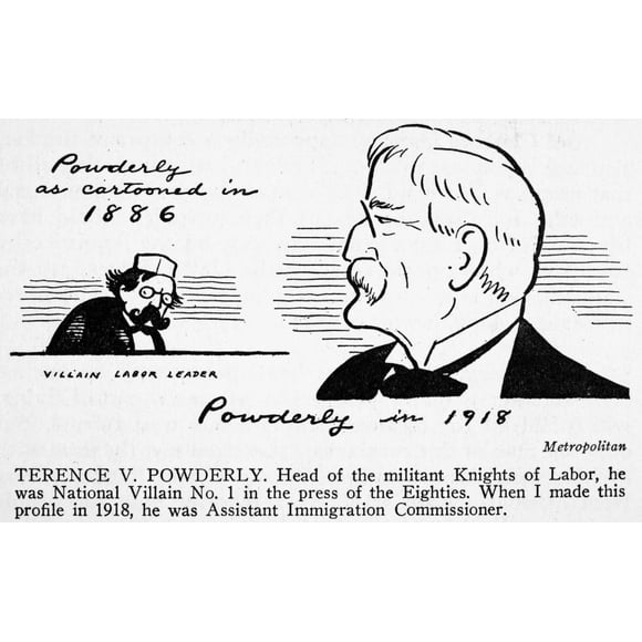 Terence Vincent Pulvérulent /N(1849-1924). Chef du Travail Américain. Dessin, 1918, par Art Young (1866-1943). Affiche Imprimée par (18 x 24)