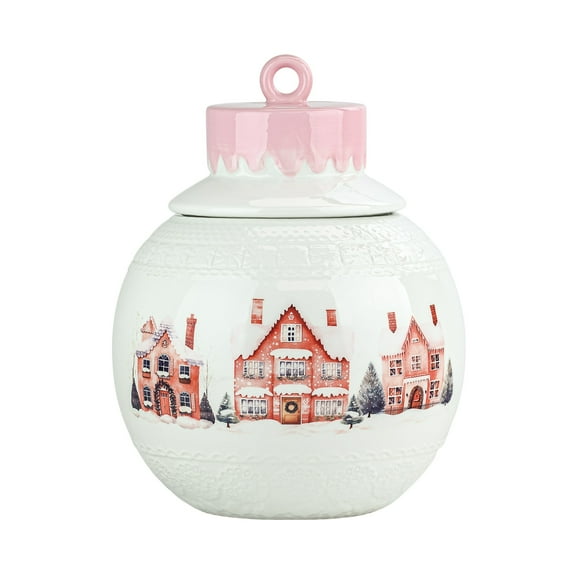10 Strawberry Street Christmas Ornament Canister, Pink Village