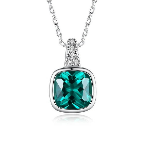 Cushion Cut Lab-Created Emerald and Moissanite Bezel-Set Pendant in 925 Sterling Silver – Elegant Jewelry for Women