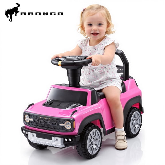 Push Car for Toddlers 1–3, Ford Bronco Ride On Toy with Steering Wheel, Music, Horn & Engine Sounds, Under Seat Storage, Silent Wheels, Easy Push Ride On Car for Boys & Girls