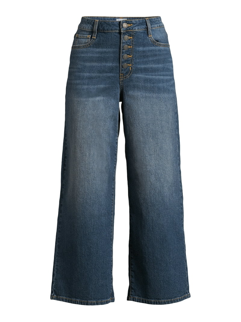 Time and Tru Women's High Rise Wide Leg Cropped Jeans, 26
