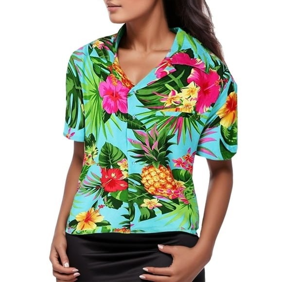 Chemises pour Femmes Blouse à Fleurs Funky Imprimé Ananas avec Poche avant pour Dames Élégantes
