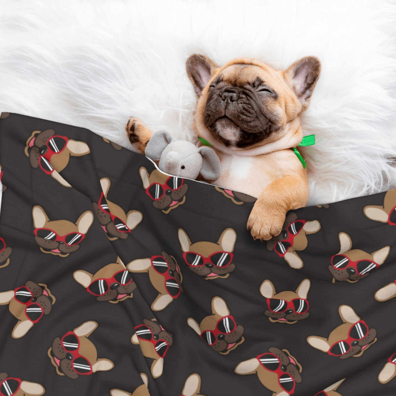 Naloa Bulldog with Sunglasses Dog Blanket, 3 Sizes Cat Blanket for Indoor Cats Large Medium Small Dog Gifts-Small