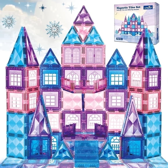 Little Pi Princess Castle Magnetic Tiles Set, STEM Toy for Girls, Blue Diamond Blocks, 102 Pcs