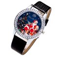 thumbnail image 4 of Worallymy Business Rhinestones Reloj de esfera redonda Reloj de pulsera de cuero Espejo de vidrio Cubierta trasera de acero inoxidable Reloj de pulsera Negro Worallymy JD735811938, 4 of 7