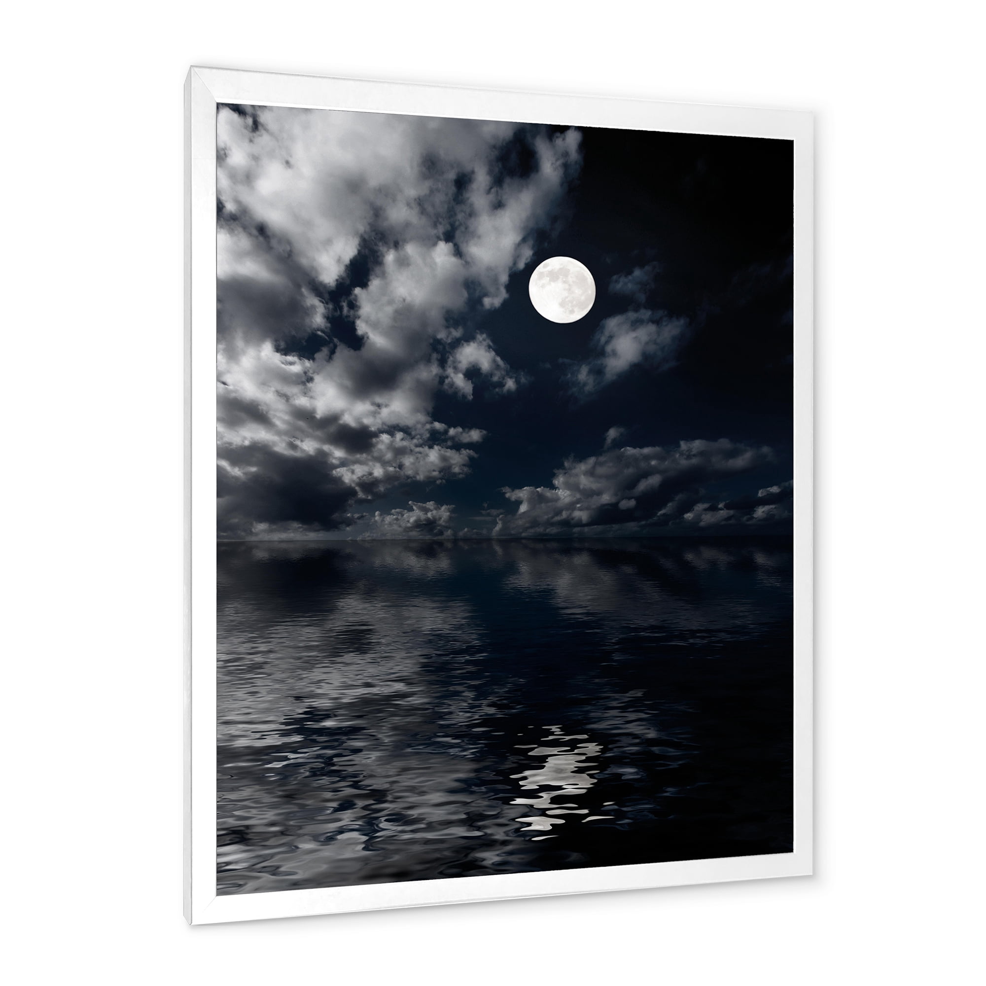 Designart 'Full Moon Night in Cloudy Sky IV' Nautical & Coastal Framed Art Print
